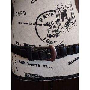 Black LEATHER Belt Women's Caterpillar Small Medium Large Waist Hip Silvertone